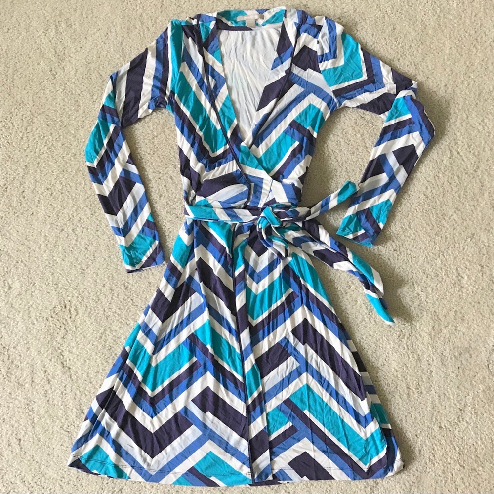 Banana Republic Zigzag Blue Purple Wrap Dress XS